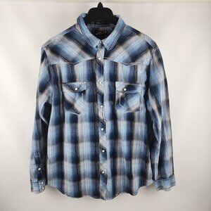 Helix Shirt Men XXL Button Up L/S Athletic Fit Western Snap Black Blue Multi